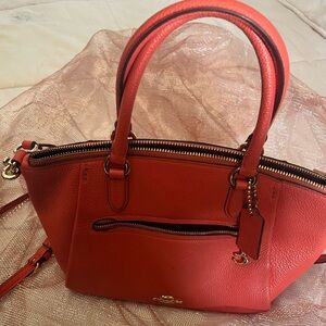 Coach orange Leather Satchel with Gold Accents
